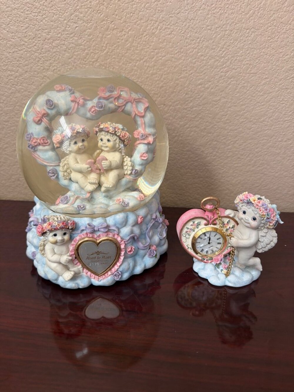 2 X Dreamsicles Heart to Heart Musical Water Globe & Pocket Watch Clock Set 2000 - Picture 1 of 15